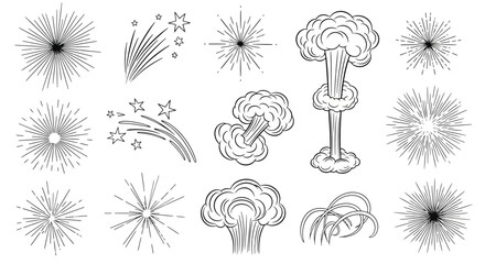 Hand-Drawn Explosion Burst Vector Elements: Diverse Collection for Graphic Design