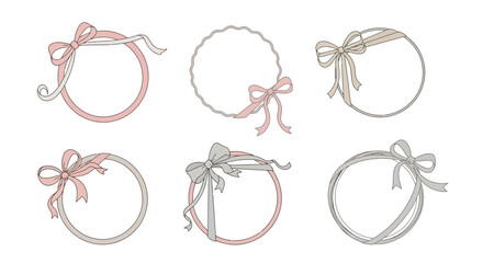 Set of Aesthetic Ribbon Frame Illustrations for Design Projects with Elegant, Delicate Details