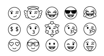 Emoji Vector Illustration Set: Black and White Emoticons Collection for Digital Communication