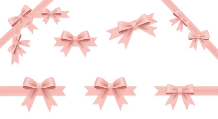 Elegant Pink Ribbon Bows Vector Illustration Collection for Holiday Decorations and Gift Packaging