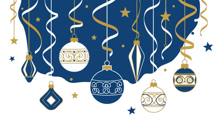 Elegant Vector Christmas Ornament Border Featuring Gold Ribbons and Geometric Stars