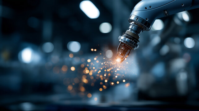 Artificial intelligence robotic equipment amidst light trail defocused technology background automated system visualization mechanical innovation scene futuristic display with - Powered by Adobe