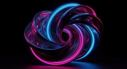 Vibrant abstract blue pink light intertwined metallic shape