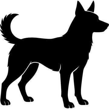 Black kelpie silhouette on white background