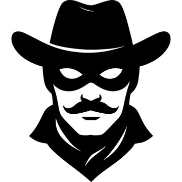 Minimalistic black silhouette of masked highwayman
