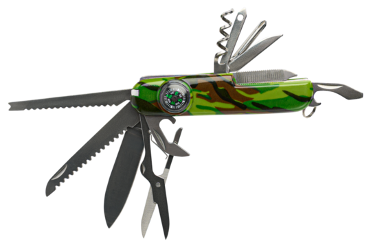Swiss Army Knife with Compass Isolated on Transparent Background
