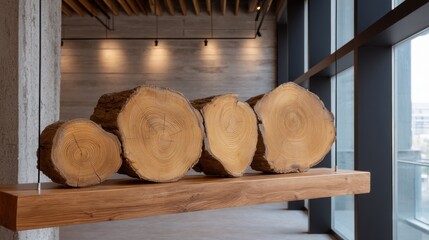 Preserved Tree Cross Sections Displayed in Modern Interior Setting