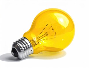 Lit yellow bulb. Glowing filament. Light reflection