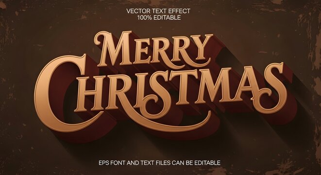 A vintagestyle merry christmas text effect in golden metallic letters with a long shadow, set against a dark, textured background, perfect for holiday greetings and festive designs - Powered by Adobe