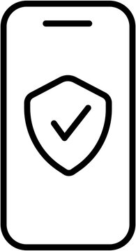 Black Mobile Phone Protection Secure Icon Symbol Sign in Clean Simple Outline Line Art Style