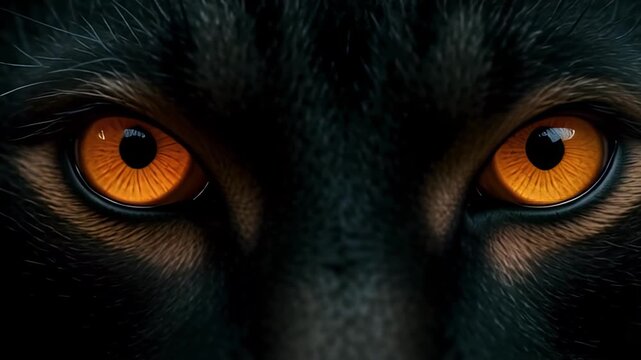 Intense golden eyes of a black cat watching intently, a mesmerizing animal close up for nature lovers