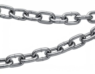 Obraz premium Two shining, metal chains, linked, isolated