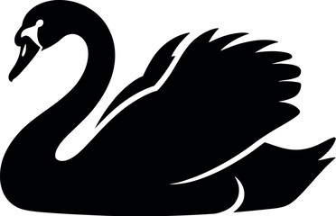 Black swan silhouette elegant bird white background