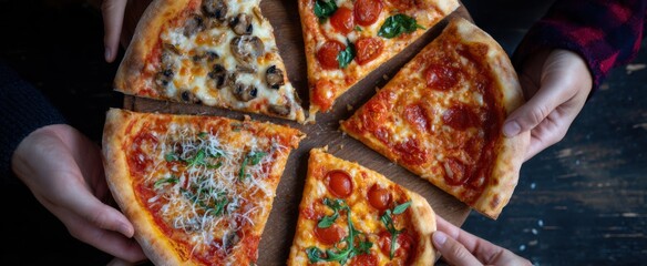 The February national pizza day party has buddies enjoying homemade pies together at home.
