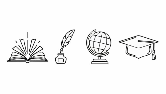 Collection of linear education icons representing knowledge, academic achievement, and global learning, ideal for web design and scholastic projects