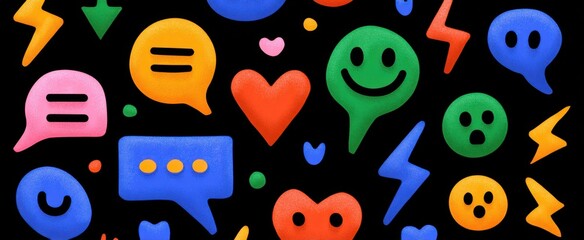 Vibrant colorful reaction symbols enhancing lively digital conversations with expressive charm