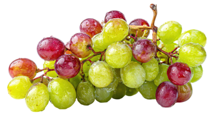 Fresh red and green grapes,  and assorted ripe fruits on a white background for a healthy food or diet theme