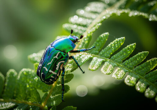 Macro photograph of a rare green beetle - Powered by Adobe