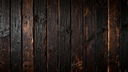Fototapeta premium Dark vertical wooden planks create a rustic textured background surface