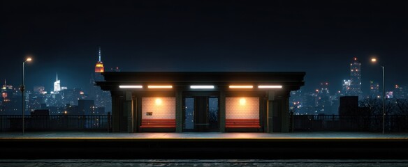 Fototapeta premium Nighttime scene of a vibrant urban subway station with brightly illuminated busy platforms