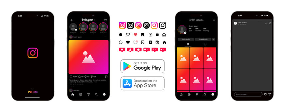 Instagram feed mockup. Social media mock up template. Instagram post frame carousel template. Screen interface on Iphone smartphone. Post story reels. Latest update social network mobile app
