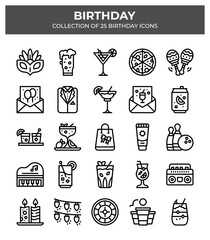 Birthday Icons Collection. 25+ Party. Celebration & Holiday Vector Line Icons