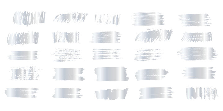 Silver scraped scratchcard textures. Collection of shining metallic scratch card, lucky game ticket, lotto winner, money prize or sale coupon surfaces isolated on white background. Eps10