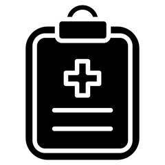 Medical Report Glyph Black Silhouette Icon Design Vector - clipboard with a medical cross symbol representing patient records, health documentation, and medical reports