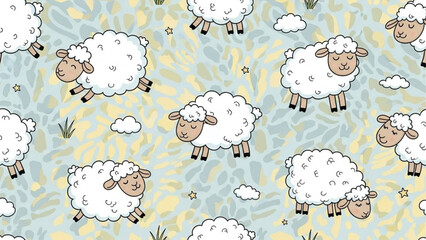 Cute Sheep Animal Pattern – Seamless Vector Texture for Kids’ Fabric and Wallpaper