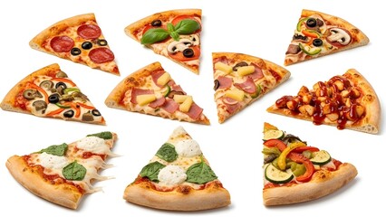 High-Resolution Pizza Slice Set Isolated on White Background