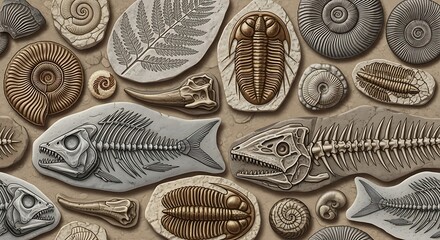 Ancient fossilized remains of prehistoric life found preserved.