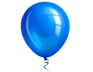 Shiny Blue Helium Balloon with Ribbon Tail, Upright Floating Position, Isolated PNG 