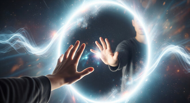 Reaching Toward the Energy Portal | Spiritual Signs, Aura Connection, Cosmic Reflection, Mystical Self, Ethereal Flow And Signs from Another You JPG