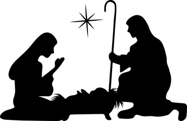 Flat christmas nativity scene silhouette