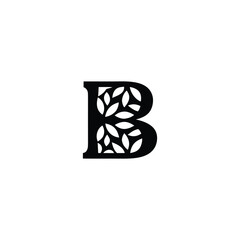 B Letter Logo with Leaves Botanical Monogram Design