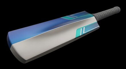 Blue and white cricket bat for professional play illustration