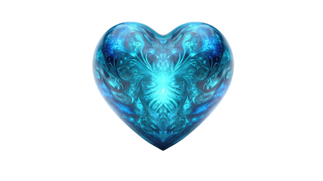 A 3D blue heart shaped diamond is an isolated romantic symbol of love and passion for Valentine's Day
