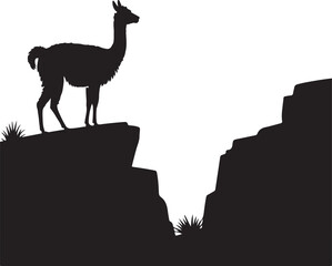 Fototapeta premium Silhouette of llama standing on mountain peak gazing at distant landscape