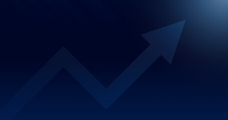 Dark Blue Gradient Background with Bold Upward Arrow. Professional vector backdrop representing market rise, profit, and success. Excellent corporate or finance slide template.