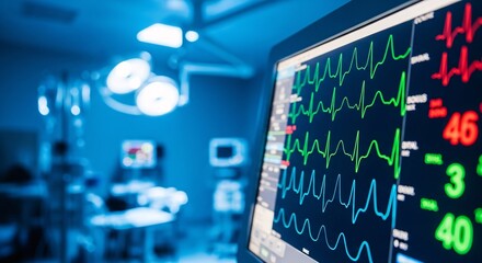 Advanced medical monitor showcasing critical patient health data within a busy hospital environment