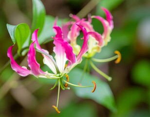 Obraz premium close up of a pink Gloriosa superba lily flower