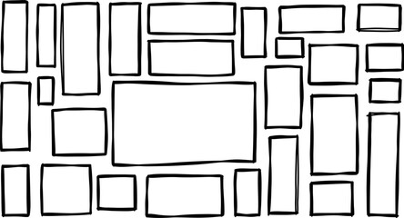 Hand drawn rectangular and square frames arranged in a grid pattern