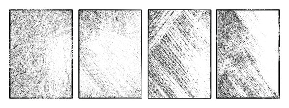 Grunge texture rectangle set, distressed scratch grain background vector collection.