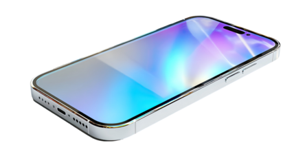 Isolated black mobile phone with a blank blue screen displaying digital technology for wireless communication