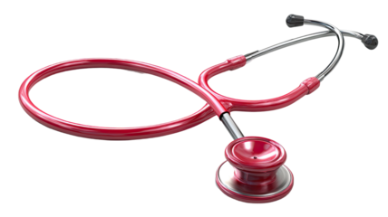 Isolated medical equipment: stethoscope with red heart for health and cardiology examination