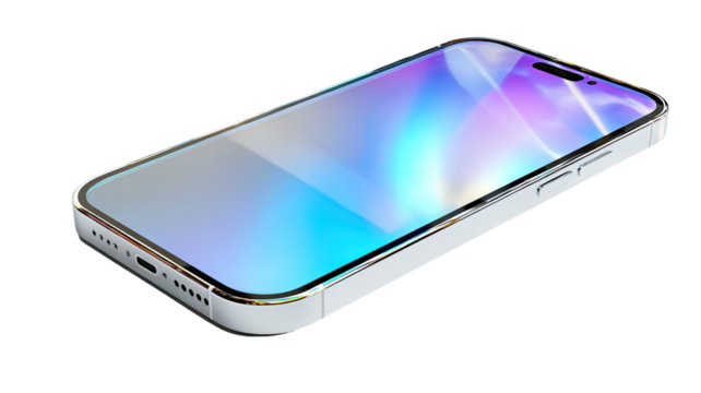 Isolated black mobile phone with a blank blue screen displaying digital technology for wireless communication