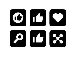 Black and white social media icon set on square background
