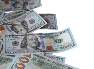 Cash US hundred dollar bills isolated on transparent background for financial concept.