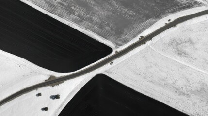 Aerial View of Flooded Fields with High Contrast Landscape in Monochrome Palette