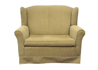 tan couch with stripes isolated on white background